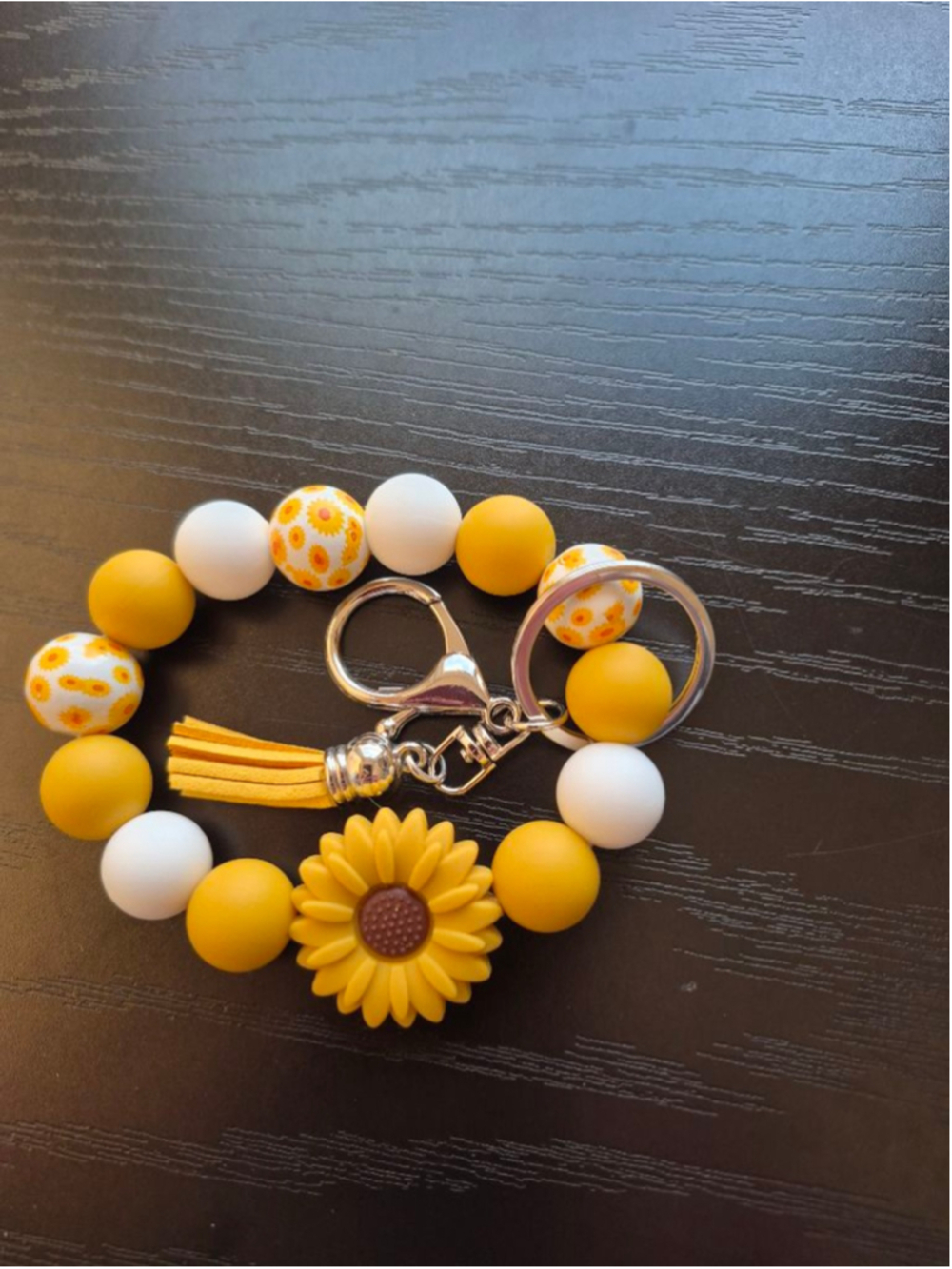 Women's Sunflower Beaded Keychain One Size Yellow White